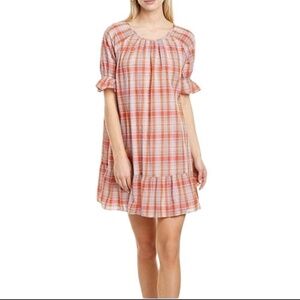 Madewell Short Sleeve Popover Dress Plaid Pink Orange Size Medium